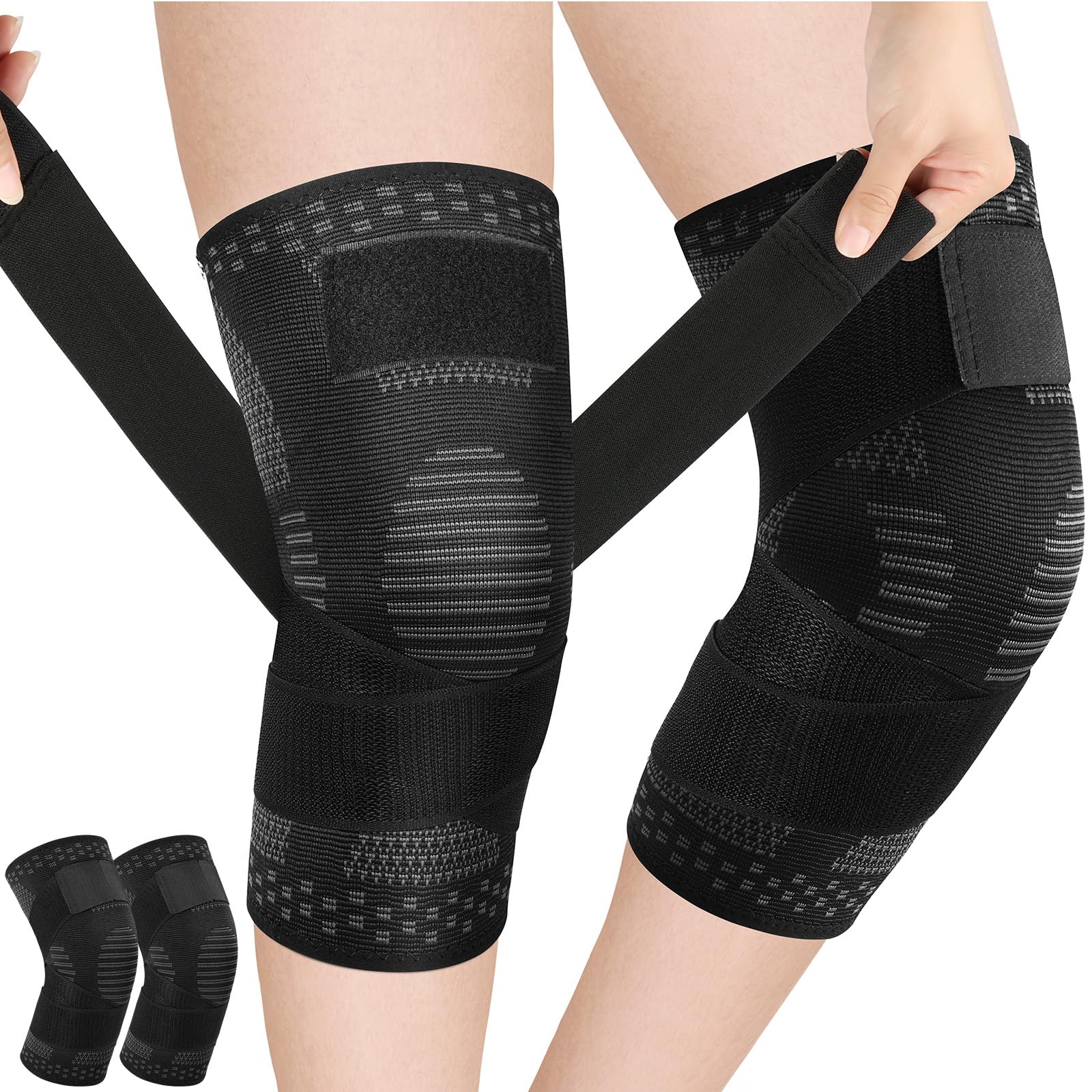 FEFOD Knee Support Brace, 2 Pack Compression Knee Sleeves, Adjustable Knee Brace